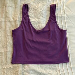 Purple Ribbed V-Neck Cropped Tank